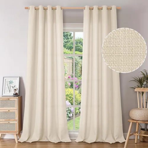 Vista 263 de BGment Cortinas de Lino Beige de 63 Pulgadas de Largo 2 Paneles - Tratamientos para Ventanas con Textura de Arpillera Filtrantes de Luz Cortinas B