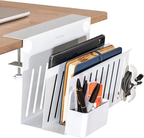 Vista 9 de Volcora Almacenamiento lateral, soporte para debajo de la laptop, organizador sin taladros con caja magnética para bolígrafos, abrazadera