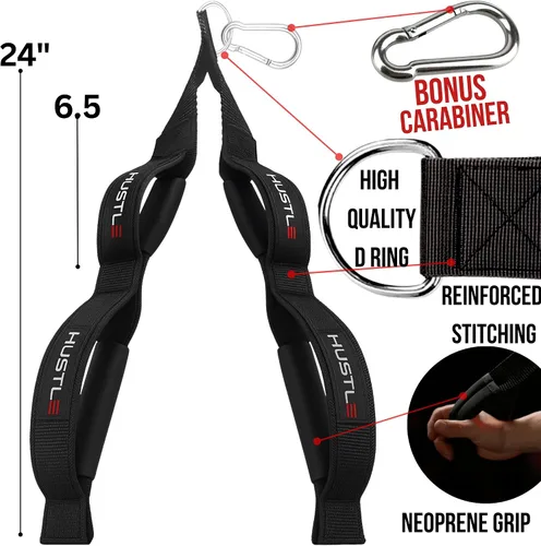 Vista 4 de Hustle Athletics Accesorios de cable de cuerda de tríceps para uso en el gimnasio, equipo de gimnasio perfecto para el hogar, accesorios