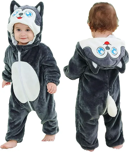 Vista 83 de Mameluco unisex de franela para bebé, disfraz de animal con capucha de dibujos animados