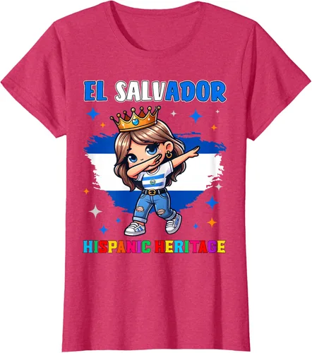 Vista 6 de Camiseta infantil El Salvador Dabbing Girl Hispanic Heritage Celebration, Negro