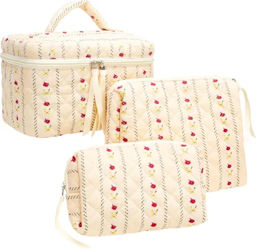 Vista 31 de PAZIMIIK - Bolsa de maquillaje de algodón para mujer, grande, acolchada para viaje, Rosa (Bow Pink), Vintage