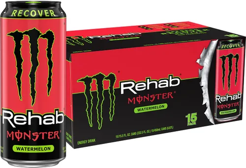 Vista 15 de Monster Energy Rehab Té Verde + Energía, Té Helado Energético, Bebida Energética 15.5 onzas (Paquete de 15) Té helado energético, paquete de 15