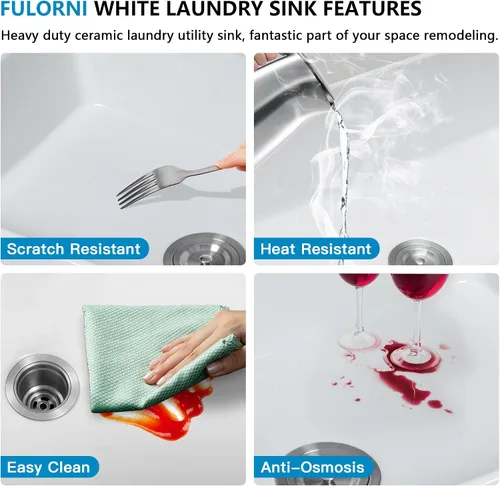 Vista 7 de Lavandería blanca de 24 "x18" Lavabo de porcelana de cerámica de Blanco