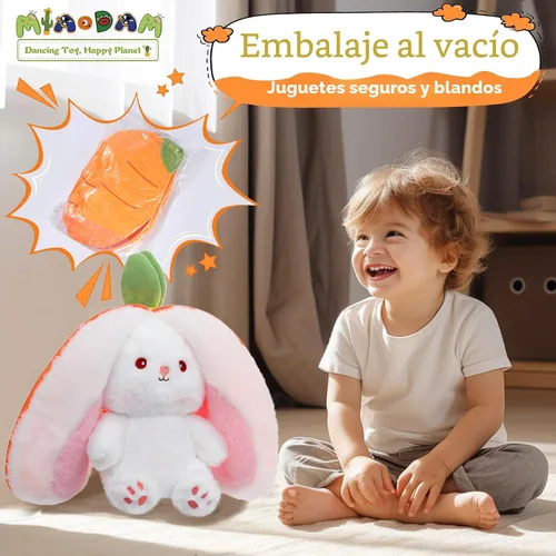 Vista 5 de MIAODAM Peluche reversible de conejo de zanahoria, orejas de conejo de zanahoria con cremallera, peluche de conejo de frutas, peluche de conejo