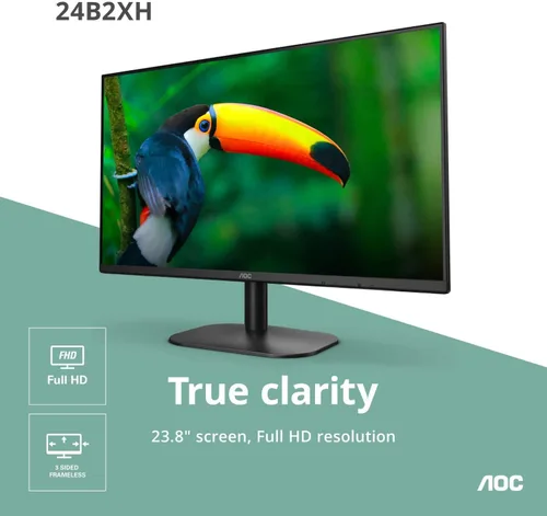 Vista 2 de AOC 24B2XH - Monitor IPS Full HD de 24 pulgadas, entradas HDMI y VGA ultradelgadas de 3 lados y sin marco, modo Lowblue, compatible con VESA, negro