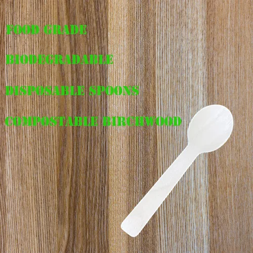 Vista 3 de 200 mini cucharas de madera de 4 pulgadas, madera de abedul compostable biodegradable, cucharas desechables de grado alimenticio, cubiertos
