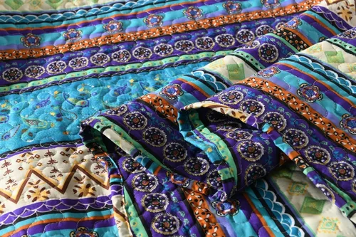 Vista 5 de MarCielo Juego de ropa de cama bohemia, colcha acolchada de 3 piezas, azul, King, poliéster