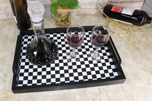 Vista 7 de MCBZ Bandeja decorativa para mesa de centro de sala de estar, bandeja de servicio de alimentos, bandeja otomana de cuero, con asas de metal de 16.5
