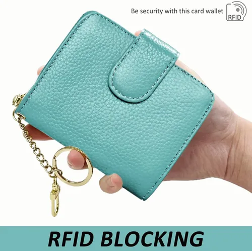 Vista 5 de Beurlike Cartera de tarjeta de crédito RFID para mujer, estuche organizador de cuero para mujer, pequeño titular de la tarjeta de seguridad