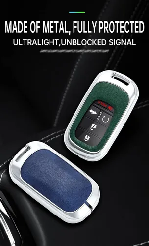 Vista 3 de ontto Funda de cuero para llavero con llavero de metal para llave de automóvil, compatible con Honda Accord Civic HR-V CR-V Pilot Sport SI EX EX-L