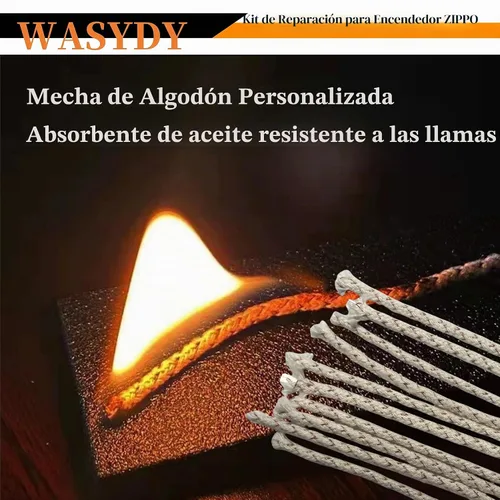 Vista 2 de Kit de reparación de encendedor, juego de pedernal y mecha compatible con encendedores Zippo, piedras de pedernal, mecha de algodón de cobre