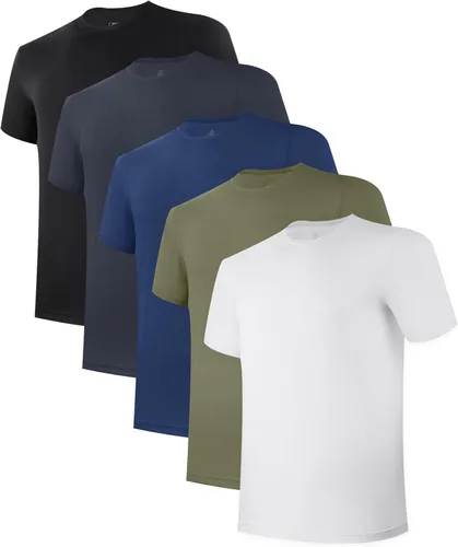 Vista 11 de BAMBOO COOL Camisetas de enfriamiento para hombres con tecnología de absorción de humedad, camisetas básicas elásticas de cuello redondo, 3 paquetes