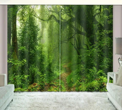 Vista 3 de LB 2 paneles de oscurecimiento de la habitación, con aislamiento térmico, cortinas opacas para ventana, bosque tropical, selva, tratamiento