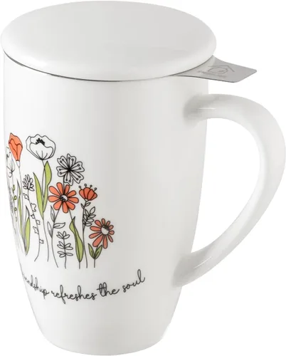 Vista 13 de Sweejar Taza de Té de Porcelana con Infusor y Tapa, Tetera con Filtro, Colador Infusor de Tazas de Té de Hojas Sueltas, 16 Fl Oz para Azul degradado