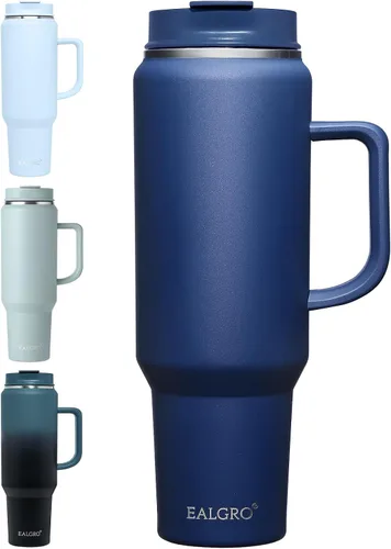 Vista 17 de EALGRO Botella de agua aislada de 40 onzas con popote y asa, frasco de agua deportivo de metal grande, taza de café de viaje de acero inoxidable