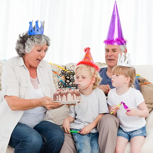 Vista 7 de Rsstarxi 1 paquete de decoración para tarta de cumpleaños 8 con purpurina negra de 8 años y fabulosos saludos a 8 años de edad, para celebrar el 8º