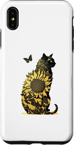 Vista 7 de Funda de arte con combinación de girasol y gato negro para iPhone 15