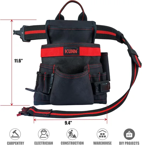 Vista 7 de KUNN 10-Pocket Carpenter Tool Pouch,Adjustable 2-Inch Belt Heavy Duty Construction,Hammer Holder and Tape Measure Clip