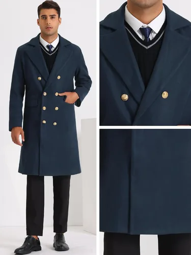 Vista 4 de Lars Amadeus Gabardina para hombre con solapa de muesca y doble botonadura ajustada para invierno