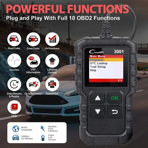 Vista 2 de LAUNCH - Escáner de diagnóstico automotriz Creader 3001 OBD2 de luz del motor, sensor de O2, lector de código OBD para todos los vehículos