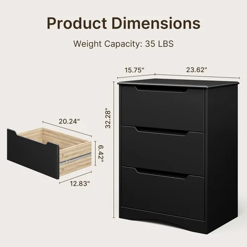 Vista 3 de Gizoon Cómoda de 3 cajones, cómoda para dormitorio, organizador de almacenamiento con gran espacio de almacenamiento, dispositivo antipunta y asas