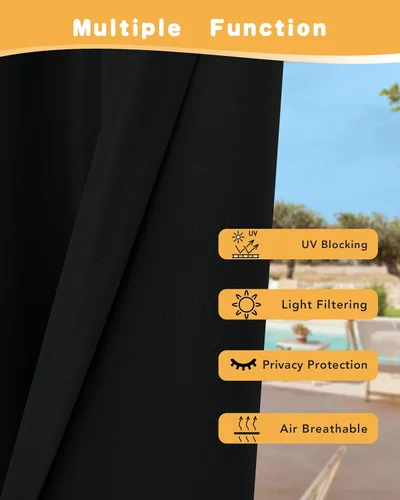 Vista 3 de HolidayIdeas Cortinas impermeables para patio, 4 paneles, 54 x 84 pulgadas, protección de privacidad y filtrado de luz, cortinas exteriores con Negro