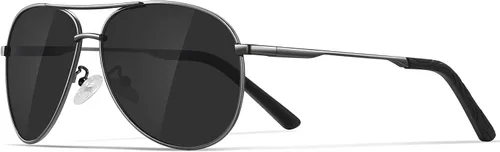 Vista 37 de Gafas de sol polarizadas aviador para hombre y mujer Marco A1-Negro Lente Gris