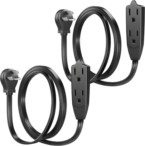 Vista 9 de Maximm Cable de extensión de enchufe plano de 1 pie / cable, salida múltiple - Cable de extensión de enchufe en ángulo de 3 clavijas - Negro