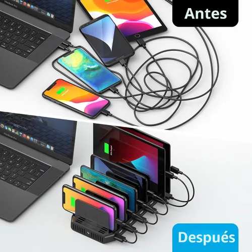 Vista 4 de Unitek - Estación de carga USB, estación de acoplamiento de carga rápida de 10 puertos USB y divisores ajustables, organizador de cargador