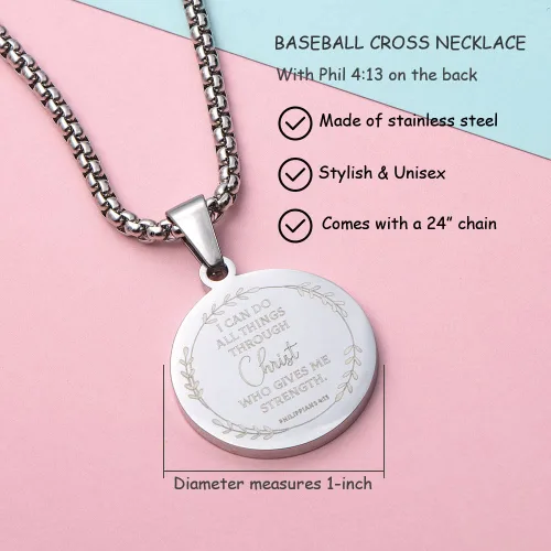 Vista 5 de Colentine Collar de béisbol Collar de atletas de béisbol de acero inoxidable de 1 pulgada grabado inspirador filipenses 413 Verso Joyería Regalos