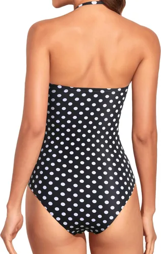 Vista 2 de Holipick Trajes de baño de una pieza con control de abdomen para mujer Punto Negro