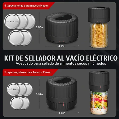 Vista 5 de Kit de sellado al vacío de tarros Mason eléctrico para tarros Mason con tapas de tarros de conservas de boca ancha y regular