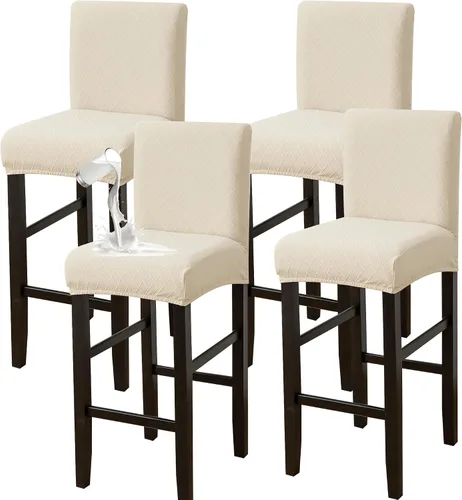 Vista 40 de FORCHEER - Juego de 4 fundas para sillas de bar con respaldos, fundas de jacquard beige para sillas de comedor, funda extraíble y lavable