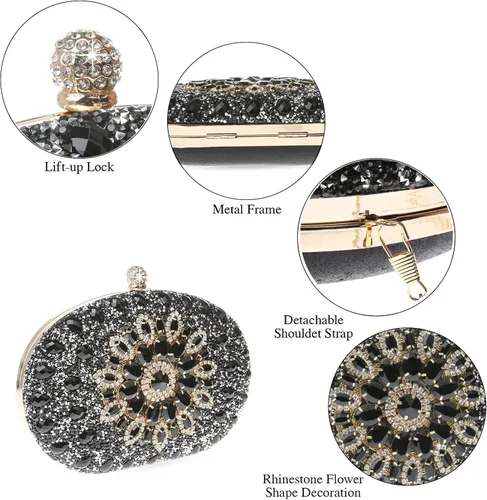 Vista 3 de COAIMANEY Bolso de mano brillante con purpurina para mujer bolso de noche bolso de hombro para boda fiesta de graduación