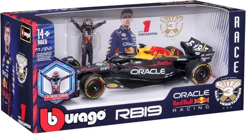 Vista 10 de Bburago 1:24 2023 Race Oracle Red Bull RB19 - Coche fundido a presión con figura #1 de Verstappen