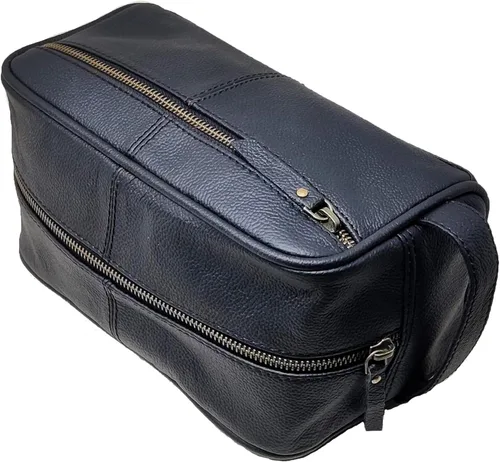 Vista 2 de jaald Neceser de cuero genuino negro de lujo para hombre, kit de ducha, bolsa de afeitado y aseo para viajes, padrinos de boda, regalo para hombres