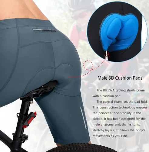 Vista 4 de Bikewa Pantalones cortos de ciclismo para hombre, acolchados en 3D, ciclismo de carretera, montaña, ciclismo, ciclismo, ciclismo UPF 50+, bolsillos