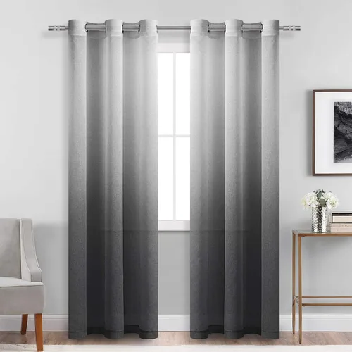 Vista 38 de DWCN Cortinas Transparentes Ombré - Cortinas de Lino Sintético con Gradiente Semi Voile con Ojales en la Parte Superior para Dormitorio y Sala