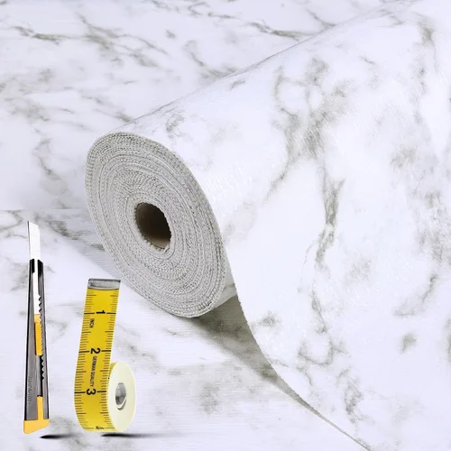 Vista 11 de Lámina para revestir estantes y cajones de cocina y baño, impermeable, antideslizante, sin adhesivo, fácil de limpiar, incluye cuchillo y cinta