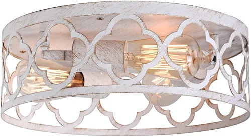 Vista 8 de Bargeni Lámpara de araña de estilo granja, lámpara de techo rústica de 15 pulgadas, acabado blanco antiguo, lámpara de comedor de 4 luces para isla