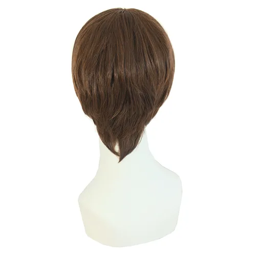 Vista 3 de MapofBeauty Peluca de moda para hombre, corta y recta (marrón)