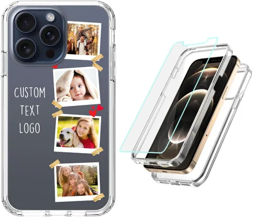Vista 8 de Funda resistente personalizada para Apple iPhone 15, 14, 13, 12, 11 Pro Max Plus Mini XR X XS 8 7 SE [protector de pantalla de vidrio templado]