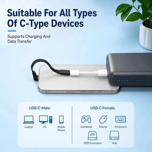 Vista 2 de Xthrotsenk 2 cables de extensión USB-C de 90 grados, plano de 4 pulgadas, macho a hembra, USB C a USBC en ángulo recto, cable de carga USBC de 3.9
