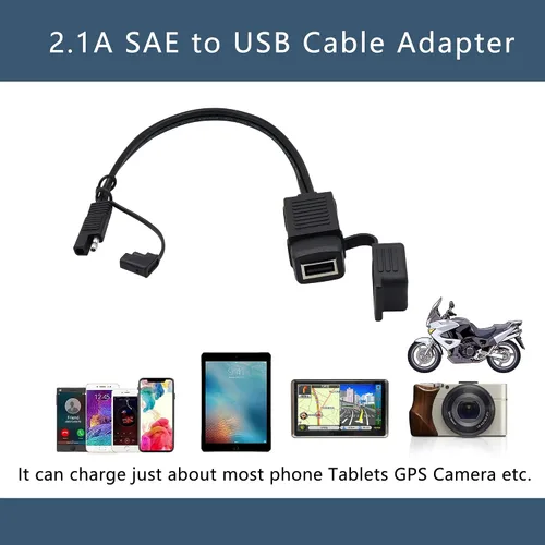 Vista 6 de GELRHONR SAE - Cable de conexión rápida a USB para motocicleta, puerto USB de 5 V 2.1 A, enchufe de alimentación con cubierta impermeable