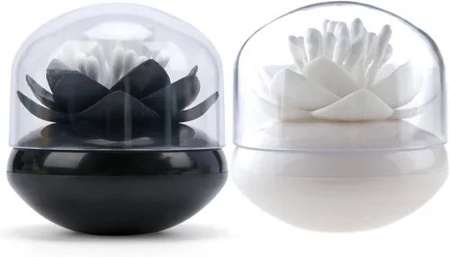 Vista 10 de Bloss - Juego de recipientes para bastoncillos de algodón con forma de flor de loto. Caja pequeña para palillos de dientes QTips. Decoración floral
