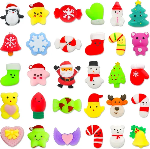 Vista 6 de Paquete de 30 juguetes esponjosos de Navidad, regalos de Navidad, regalos de Navidad, mini juguetes sensoriales Kawaii, juguetes sensoriales