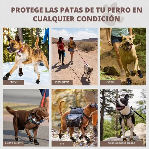 Vista 5 de Zapatos de perro para perros grandes, botines impermeables para pavimento caliente, nieve de invierno, botas antideslizantes para perro con tiras