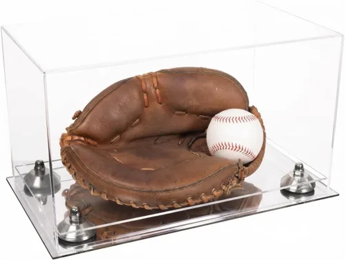 Vista 105 de Better Display Cases Vitrina de guantes de béisbol de acrílico transparente con elevadores negros (A011/V16)
