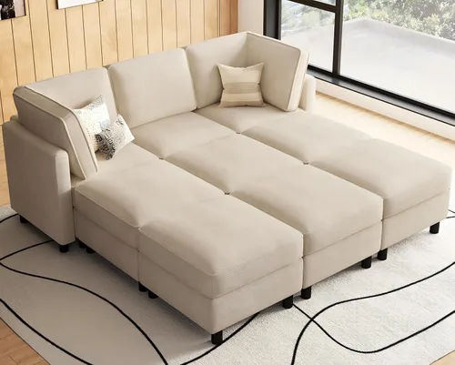 Vista 35 de Belffin - Sofá cama modular de 110.2 pulgadas, 12 asientos, color beige